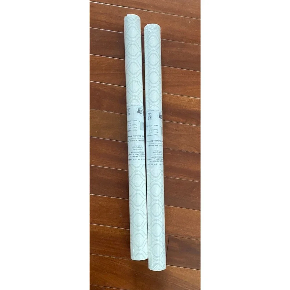 2 Double Rolls YORK WALLPAPER 'Cool Kids' Glitter Trellis Silver White Prepasted